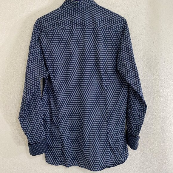 Ted Baker Mens Polka Dot Button-Up Shirt Size 4 Navy Blue Long Sleeve Cotton - Picture 11 of 15